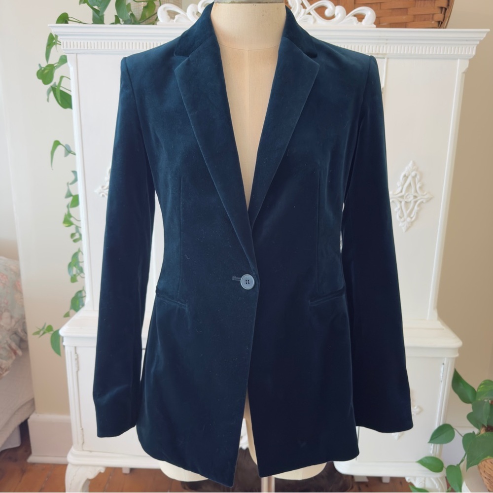 Theory Deep Teal Velvet Longline Blazer - Picture 6 of 9